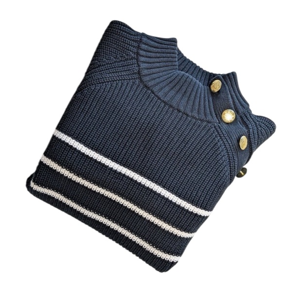 J. CREW FACTORY Preppy Nautical w/ Gold Button Sweater in Black/White Size Large - Picture 7 of 13